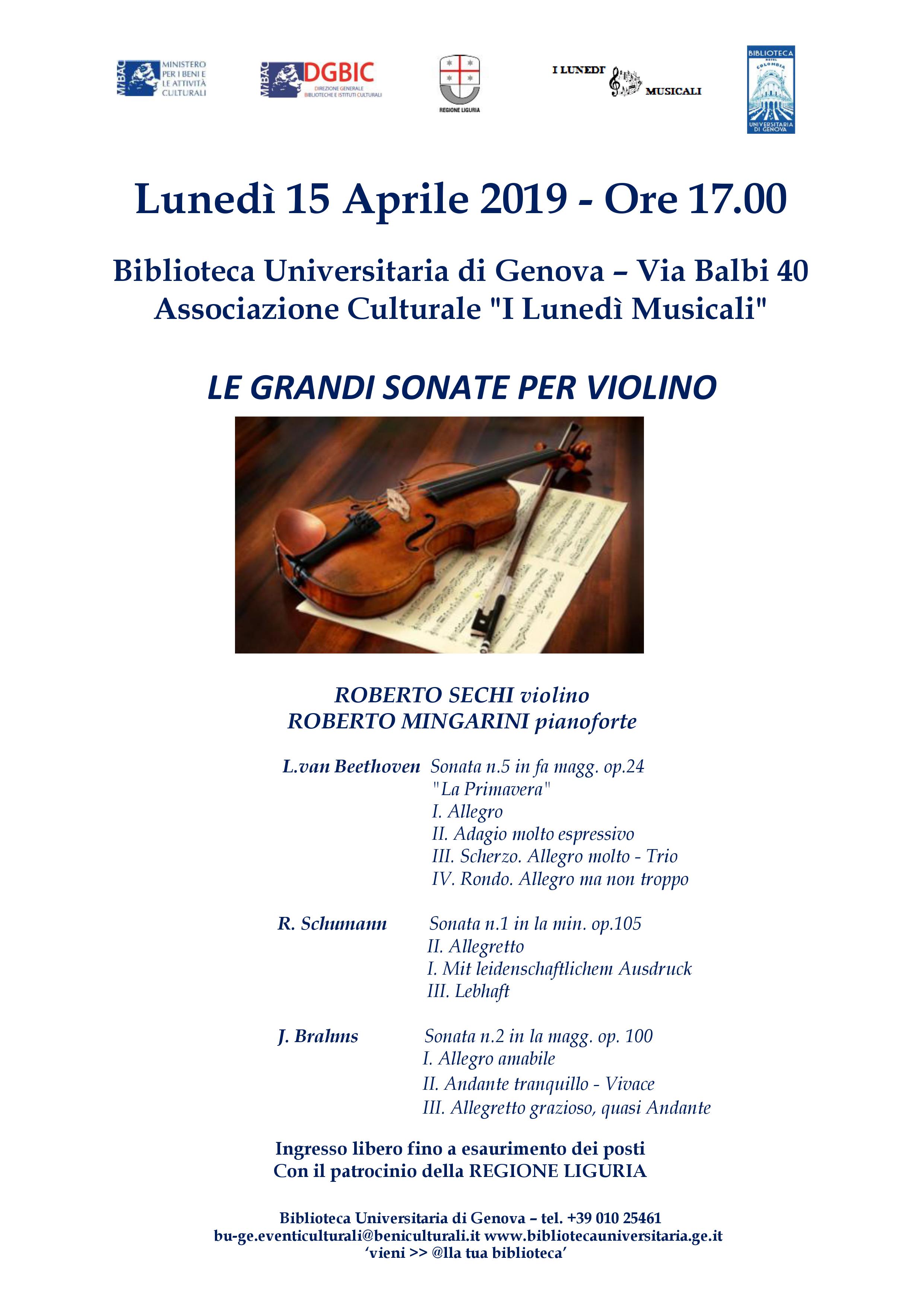 I LUNEDI MUSICALI IN BIBLIOTECA UNIVERSITARIA DI GENOVA